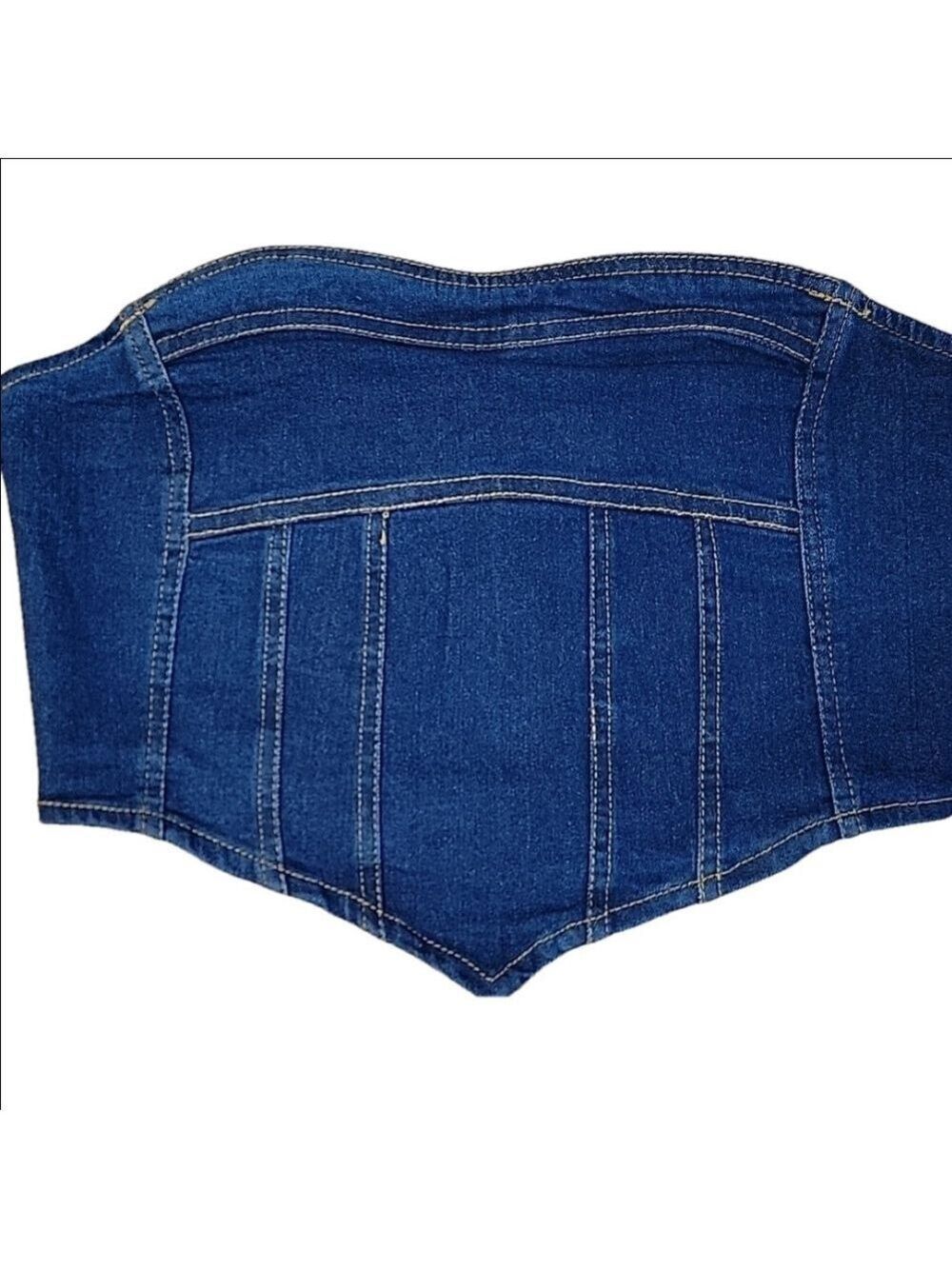 LA Armario Blue Denim Canadian Tuxedo Tube Top Size Medium NWT